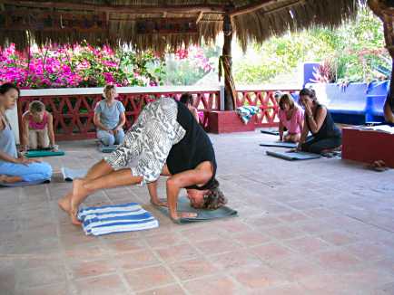 Here is Annie demonstrating a Yoga position to the class at Maria's in Costa Alegre, Jalisco, Mexico
